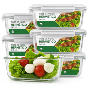 SUPER PROMOÇÃO – Kit 15 Potes Herméticos de Vidro + 10 Copos de Vidro Aruba de Brinde