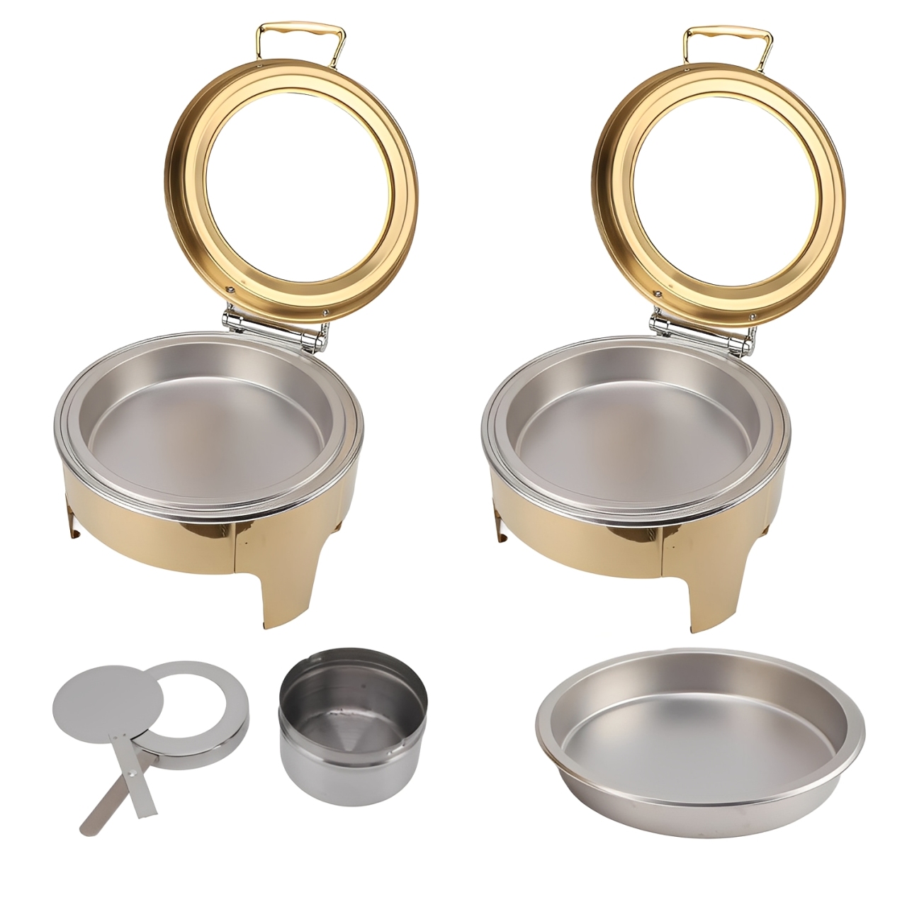 Dois Conjunto de Rechauds para Buffet em aço inoxidável na cor dourada